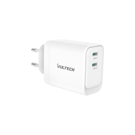 Caricatore Usb da presa Vultech CC45-2C Porta 2 Type-C PD45W GaN PPS 45W - Bianco Dimensioni Compatte