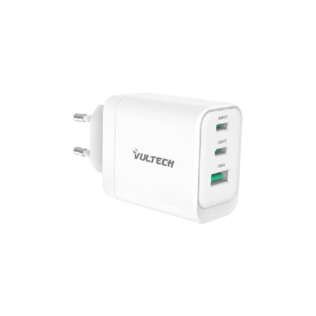Caricatore Usb da presa Vultech CC65-2C1A  2 Type-C  1 Type-A PD65W GaN PPS 65W - Bianco Dimensioni Compatte