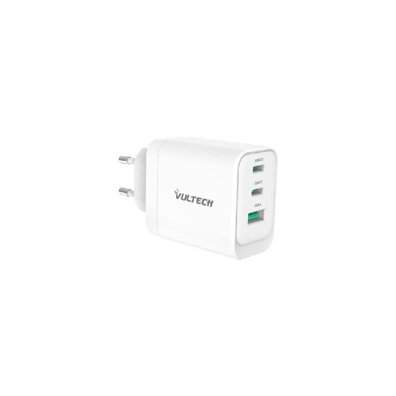 Caricatore Usb da presa Vultech CC65-2C1A  2 Type-C  1 Type-A PD65W GaN PPS 65W - Bianco Dimensioni Compatte