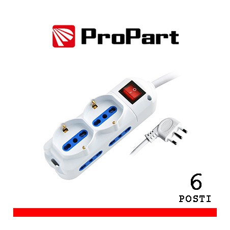 Multipresa 6 Posti Bipasso/Schuko 16A 250V MAX 3500W cavo 1,5mt