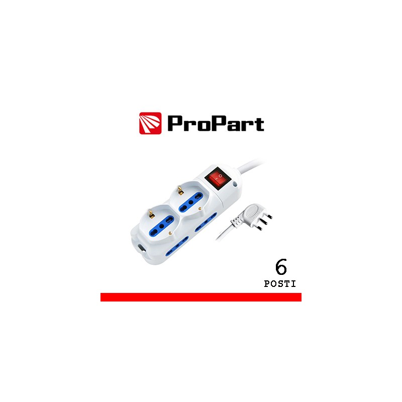 Multipresa 6 Posti Bipasso/Schuko 16A 250V MAX 3500W cavo 1,5mt