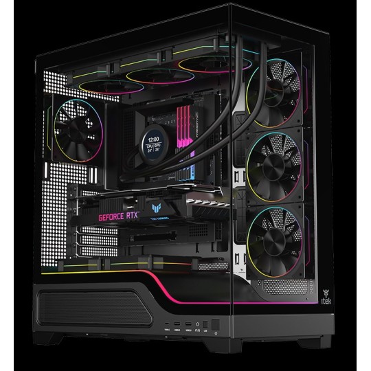 Case Itek SHOWBUI WAVE 82B ATX, 4x Ventole ARGB, Pannelli Frontali e laterali ad incastro in vetro oscurato, Nero