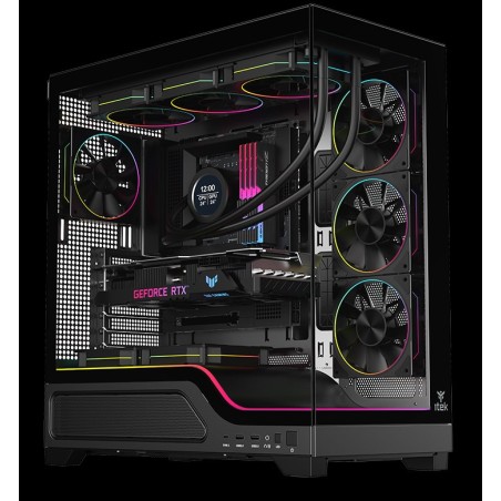 Case Itek SHOWBUI WAVE 82B ATX, 4x Ventole ARGB, Pannelli Frontali e laterali ad incastro in vetro oscurato, Nero