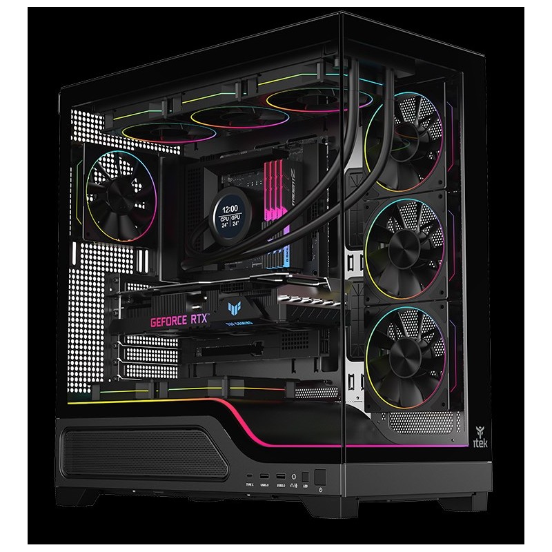 Case Itek SHOWBUI WAVE 82B ATX, 4x Ventole ARGB, Pannelli Frontali e laterali ad incastro in vetro oscurato, Nero