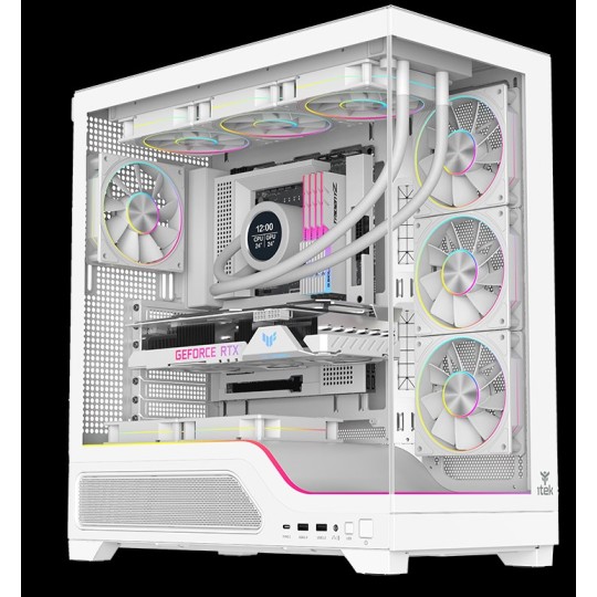 Case Itek SHOWBUI WAVE 82W ATX, 4x Ventole ARGB, pannello frontale e laterale in vetro temperato, Bianco