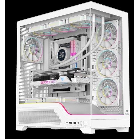 Case Itek SHOWBUI WAVE 82W ATX, 4x Ventole ARGB, pannello frontale e laterale in vetro temperato, Bianco