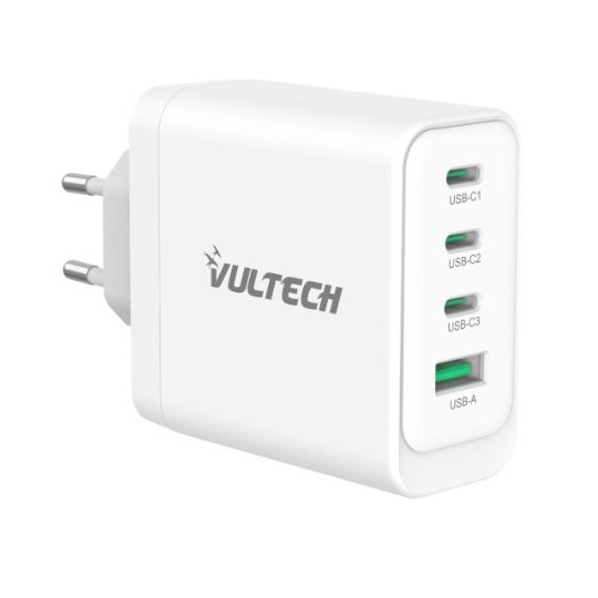 Caricatore Usb da presa Vultech CC100-3C1A Porte Type-C 1 Porta USBPD100 GaN PPS 100W - QC3.0- BiancoDimensioni Compatte