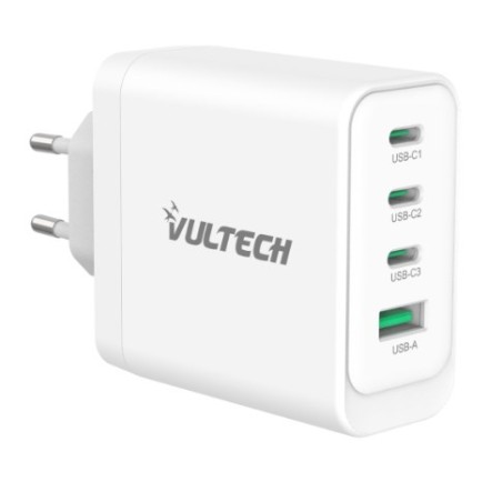 Caricatore Usb da presa Vultech CC100-3C1A Porte Type-C 1 Porta USBPD100 GaN PPS 100W - QC3.0- BiancoDimensioni Compatte